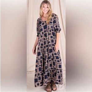 NATURAL LIFE Navy and Cream Patchwork Collette Maxi Dress - Sleeves altered